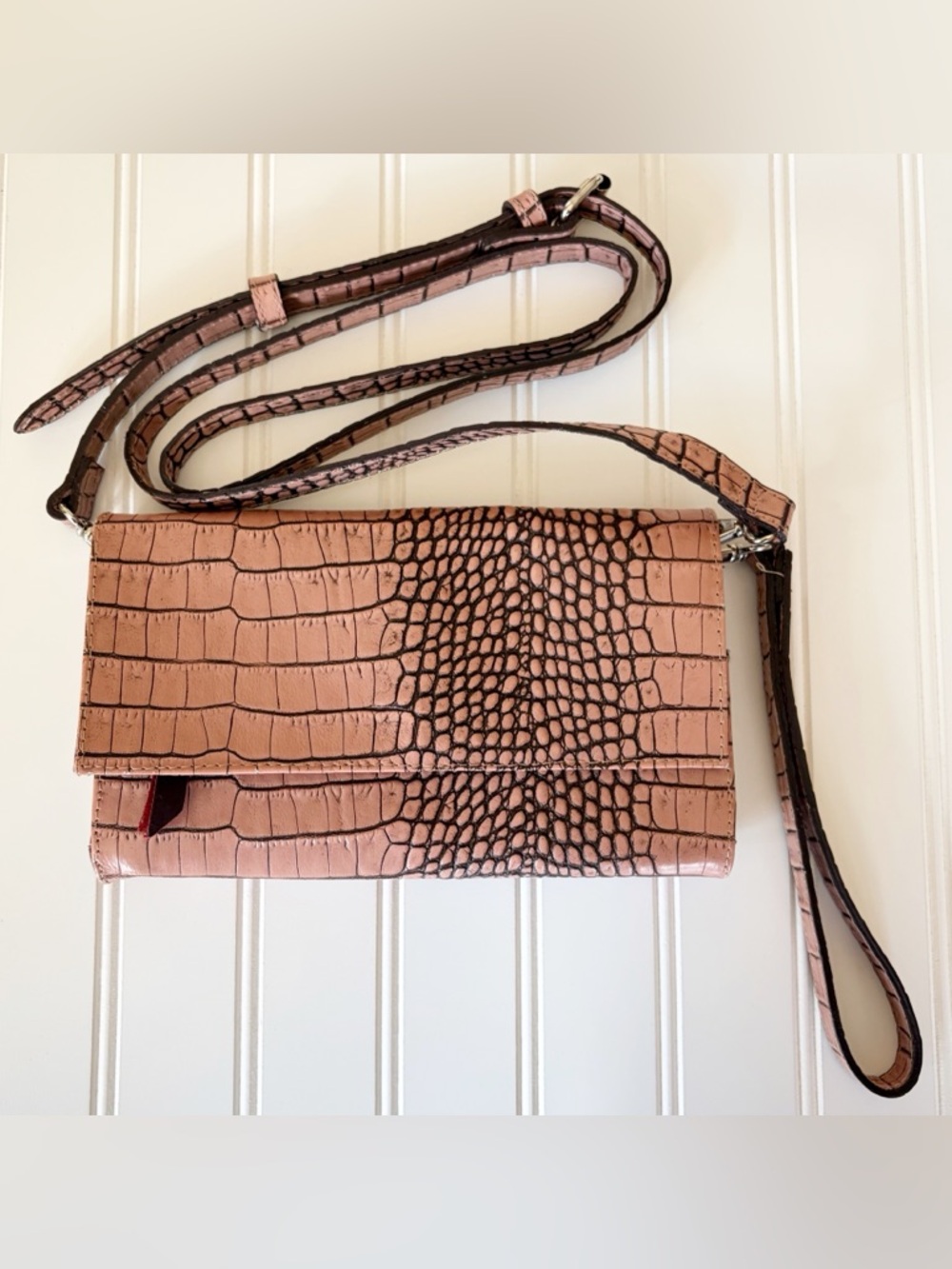 🔥🩷Freebird by Steven LOLA Pink Croc-Embossed Convertible Crossbody